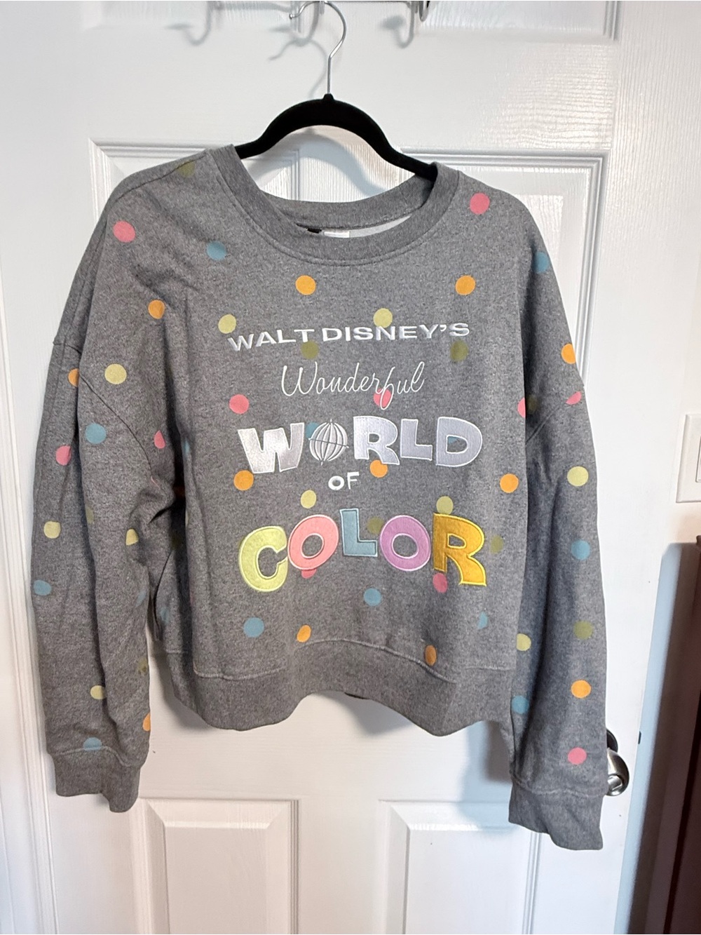 Walt Disney's Wonderful World of Color Gray Polka Dot Sweatshirt crop